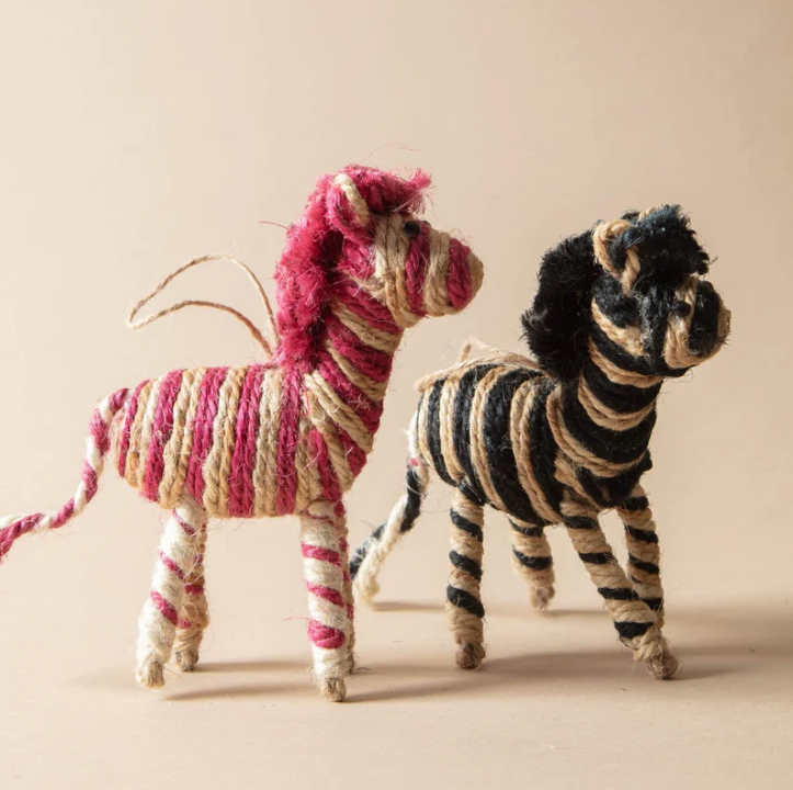 Handmade Jute Zebra - 13 Hub Lane   |  Animal Ornaments