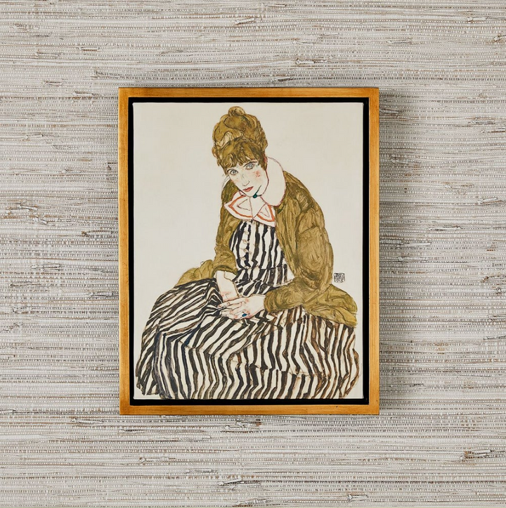 Edith w/ Striped Dress, Sitting, 1915 Framed Canvas - 13 Hub Lane   |  Small Wall Art