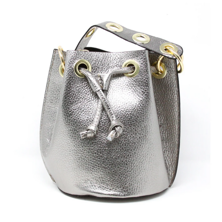 Italian Leather Bucket Bag, Pewter - 13 Hub Lane   |  Bucket Bags