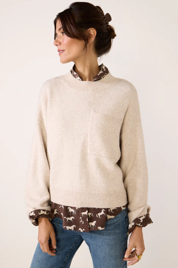 One Pocket Crew Sweater, Heather Pearl - 13 Hub Lane   |  Crewneck Sweaters
