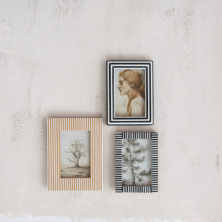 Resin Striped Photo Frame, White & Black - 13 Hub Lane   |  