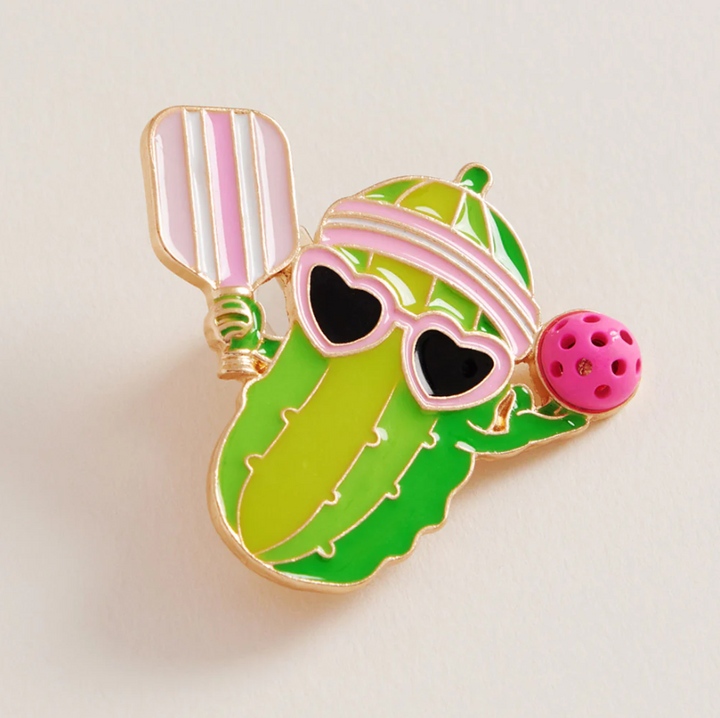 Enamel Pickleball Pickle Brooch - 13 Hub Lane   |  