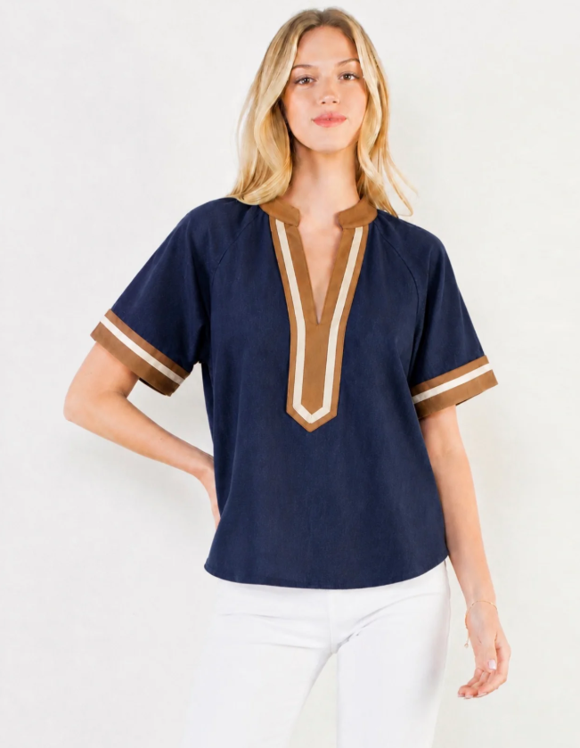 Denim Top w/ Suede Contrast