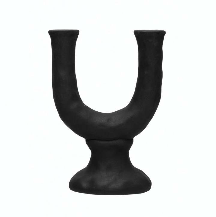 Black Aubergine Stoneware Double Taper Holder