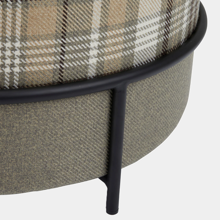 Plaid Upholstered Ottoman w/ Black Metal Legs