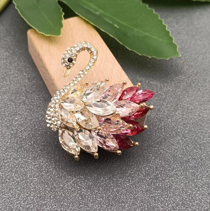 Sparkling Glass Swan Brooch - 13 Hub Lane   |  Brooches