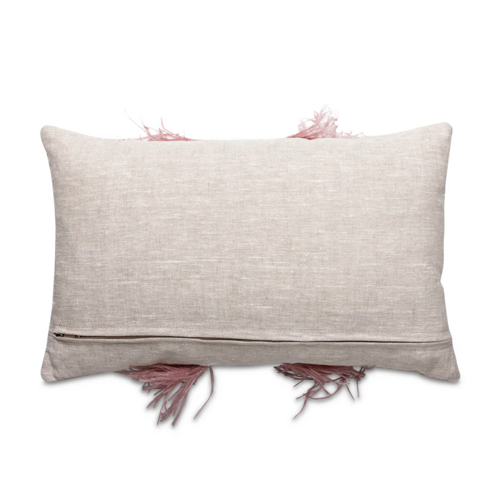 Ostrich Trim Linen Lumbar Pillow, Blush Natural - 13 Hub Lane   |  Ostrich Lumbars