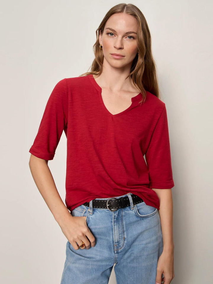 Dolce Notch Neck Tee, Red Berry