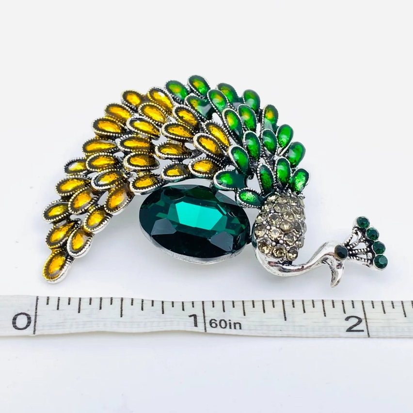Enamel Rhinestone Peacock Brooch