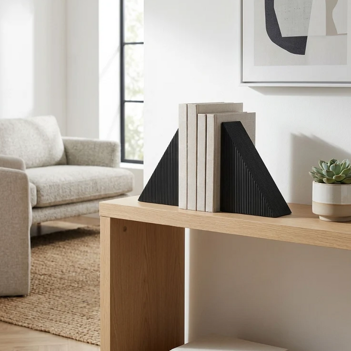 Triangular Resin Bookends, Black