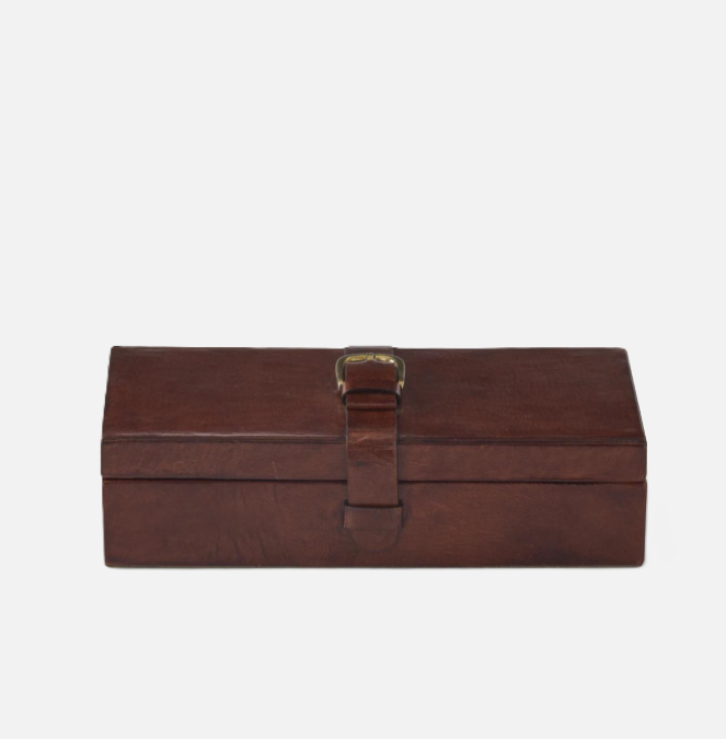 Brown Leather & Brass Buckle Box