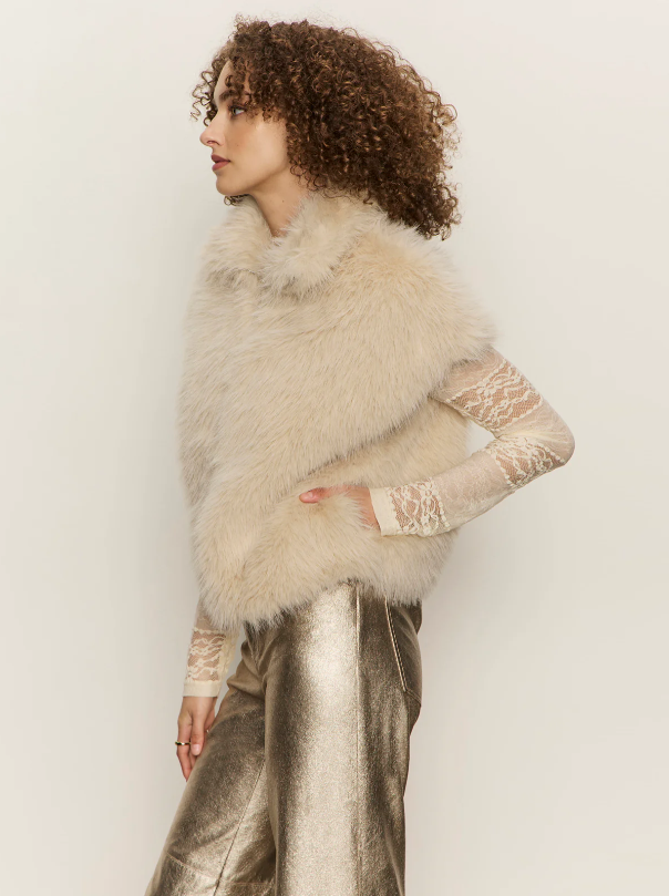 Silk Fur Vest, Almond Cream