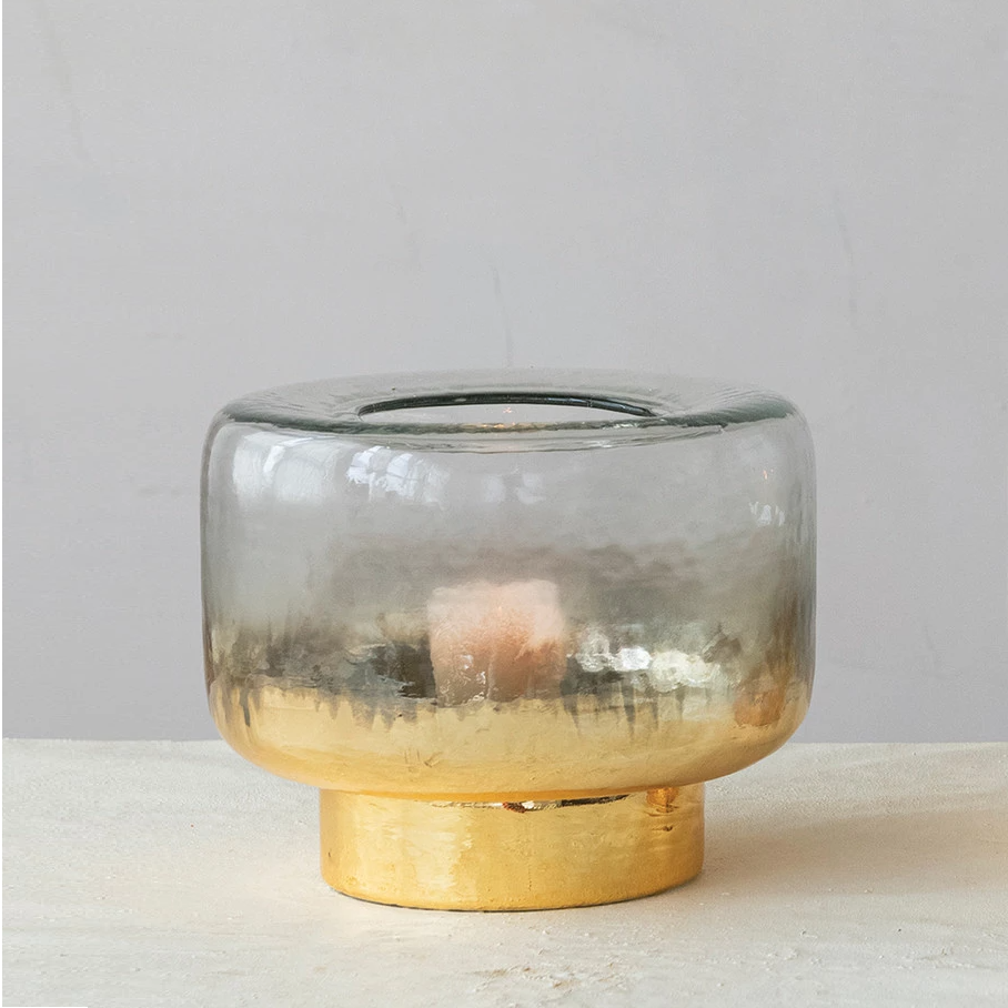 Mercury Glass Hurricane, Gold - 13 Hub Lane   |  Glass Candle Holders