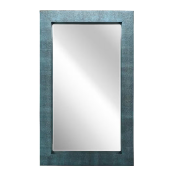 Blue on Black Shagreen Leather Beveled Mirror