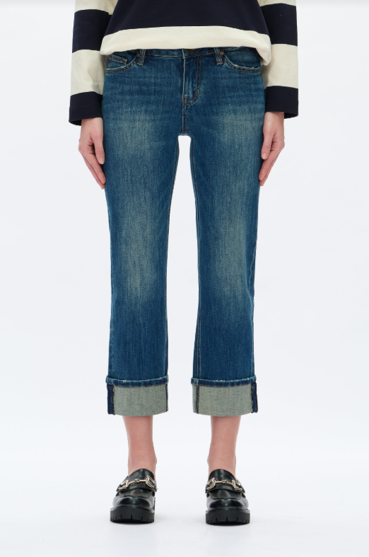 Low Rise Straight Leg Jeans, Retro Dark Blue - 13 Hub Lane   |  Cropped Straight Leg Pants