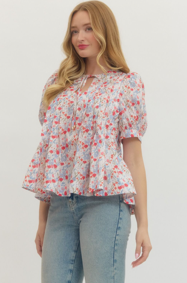 Floral Pin-Tuck Top, Blue - 13 Hub Lane   |  