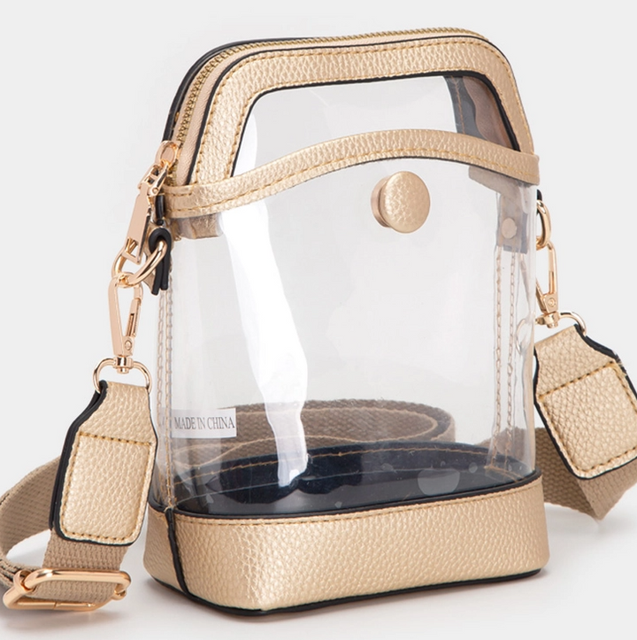 Transparent Crossbody Zipper Bag, Gold - 13 Hub Lane   |  Clear Crossbodies
