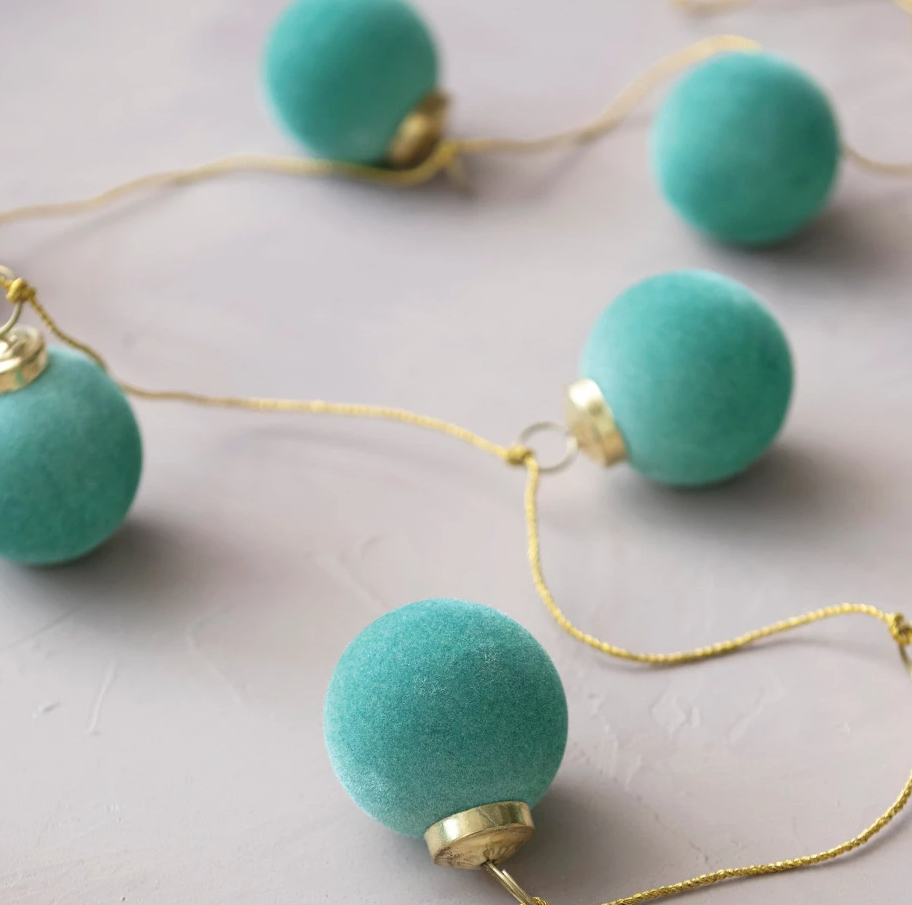 Mint Flocked Glass Ball Ornament Garland - 13 Hub Lane   |  Christmas Garlands