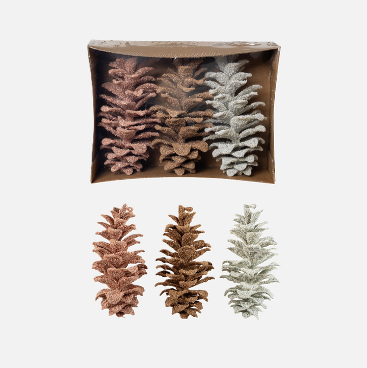 S/3 Faux Pinecones w/ Glitter