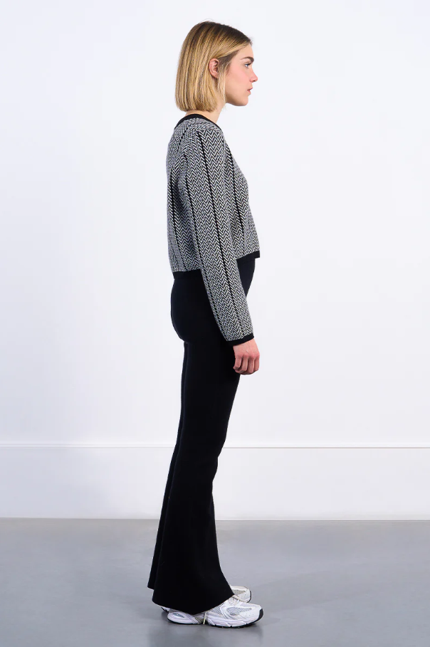 Jacquard Cropped Sweater, Black - 13 Hub Lane   |  Crewneck Sweaters