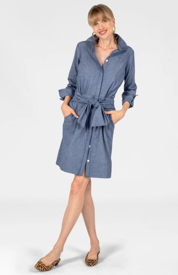 Breezy Blouson Dress, Chambray