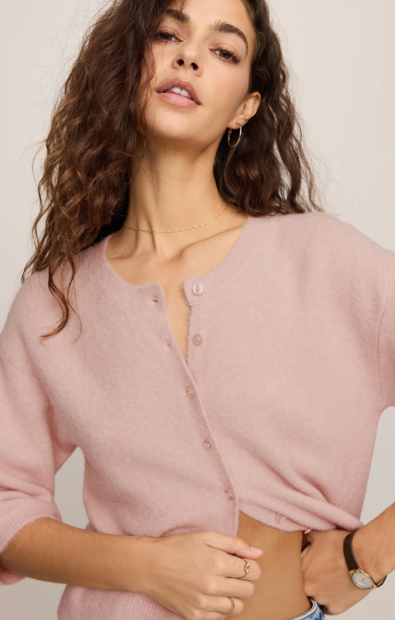 Valor Short Sleeve Cardigan, Soft Blush
