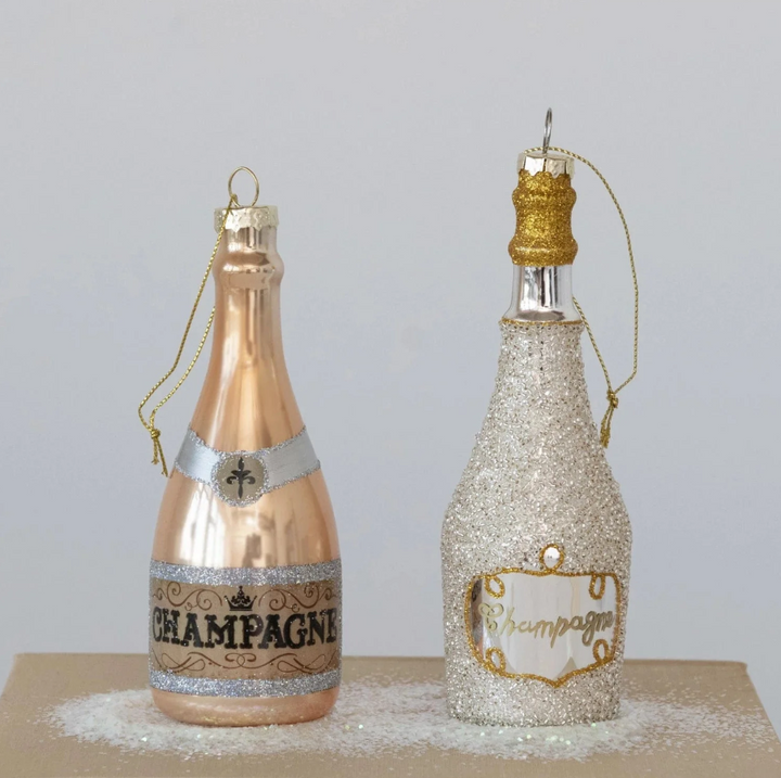 Glass & Glitter Champagne Ornament, Rose