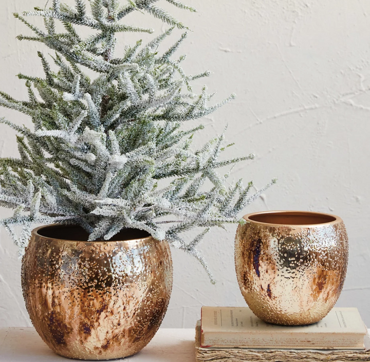 Textured Metal Planter, Antique Gold