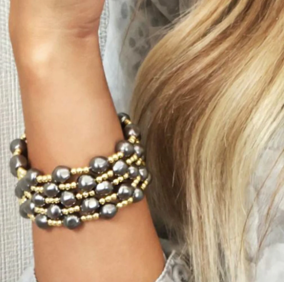 enewton admire gold 3mm bead bracelet - pearl - dark grey