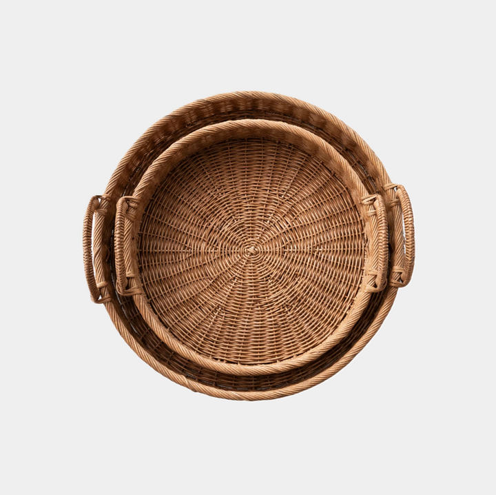 Decorative Woven Rattan Tray w/ Circle Handles - 13 Hub Lane   |  Woven Trays