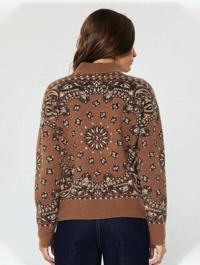Paisley Jacquard Half-Zip, Caramel