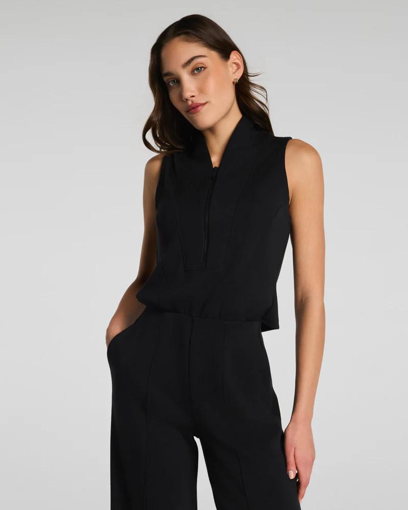 Spanx Shawl Collar Half Zip Jumpsuit, Very Black