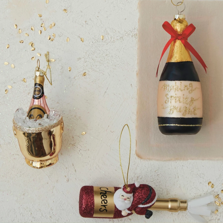 Champagne Ice Bucket Glass Ornament