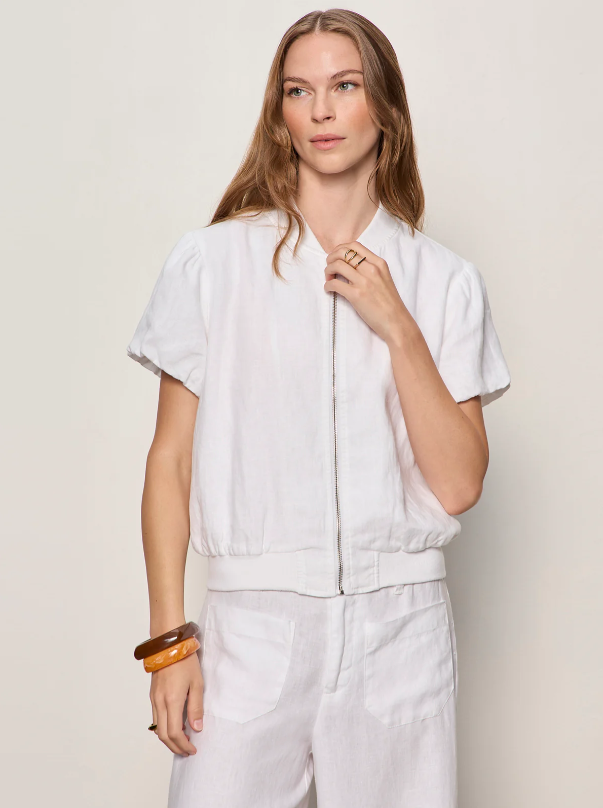 Everly Linen Bomber, White