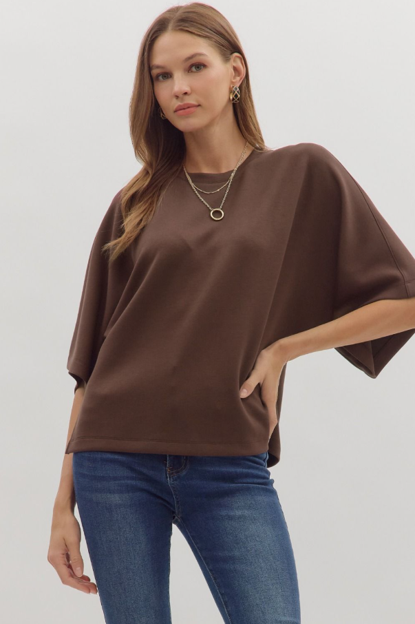 Capelet Knit Top, Brown - 13 Hub Lane   |  Wide Sleeve Tops