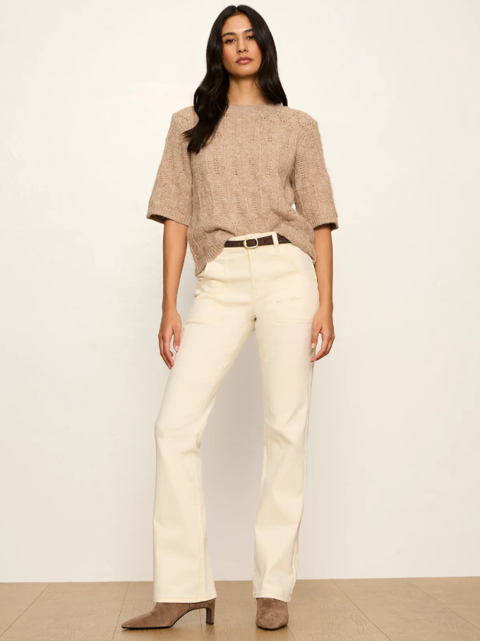Pointelle Sweater Tee, Heather Hazlenut