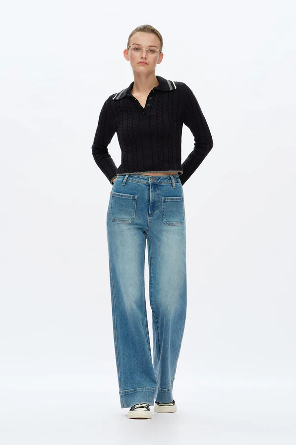 High Rise Wide Leg Jeans, Medium Blue