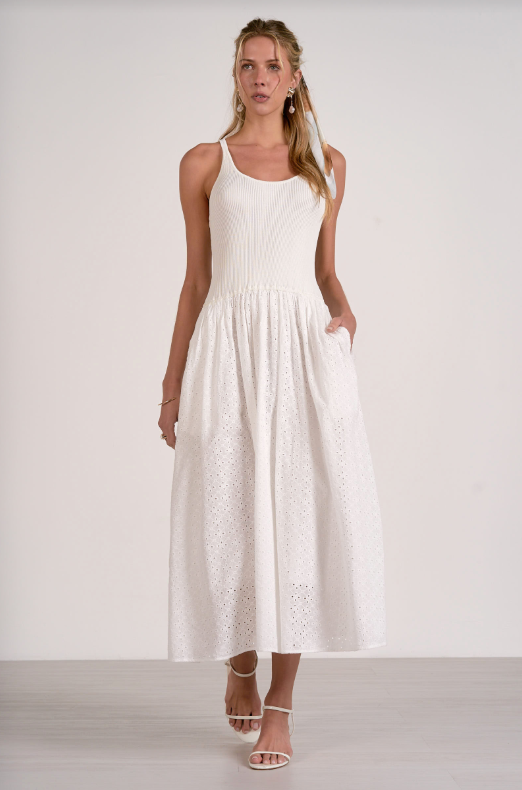 Midi Eyelet Dress, White