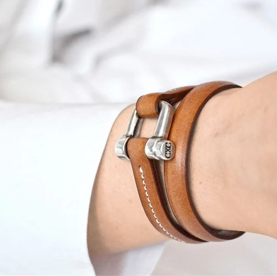 CXC Silver Brown Leather Wrap Bracelet