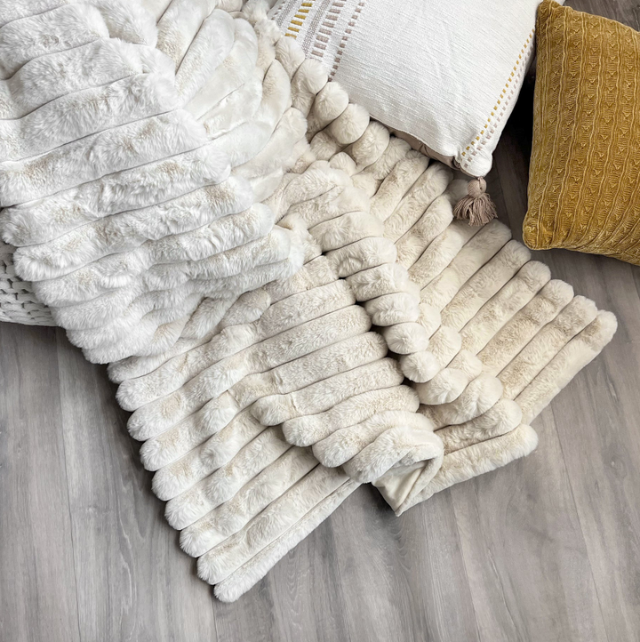 Puffy Faux Fur Throw, Vanilla