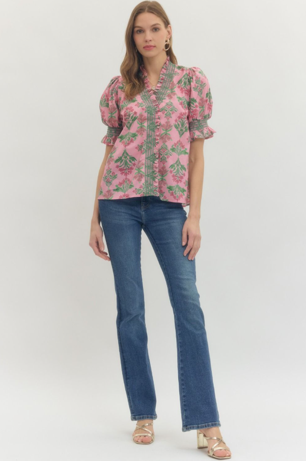 Floral Puff Sleeve Top, Pink - 13 Hub Lane   |  