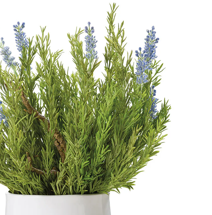 Lavender & Wood Silk Flower Arrangement w/Ceramic Vase - Thumbnail 2