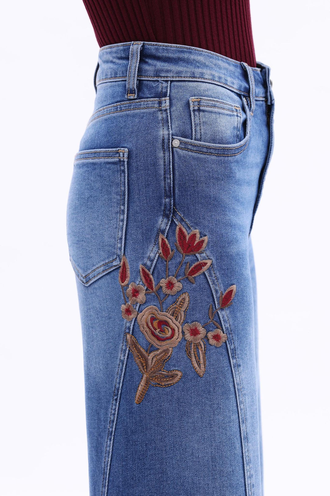 New York 30" Floral High Rise Wide Leg, Medium Blue
