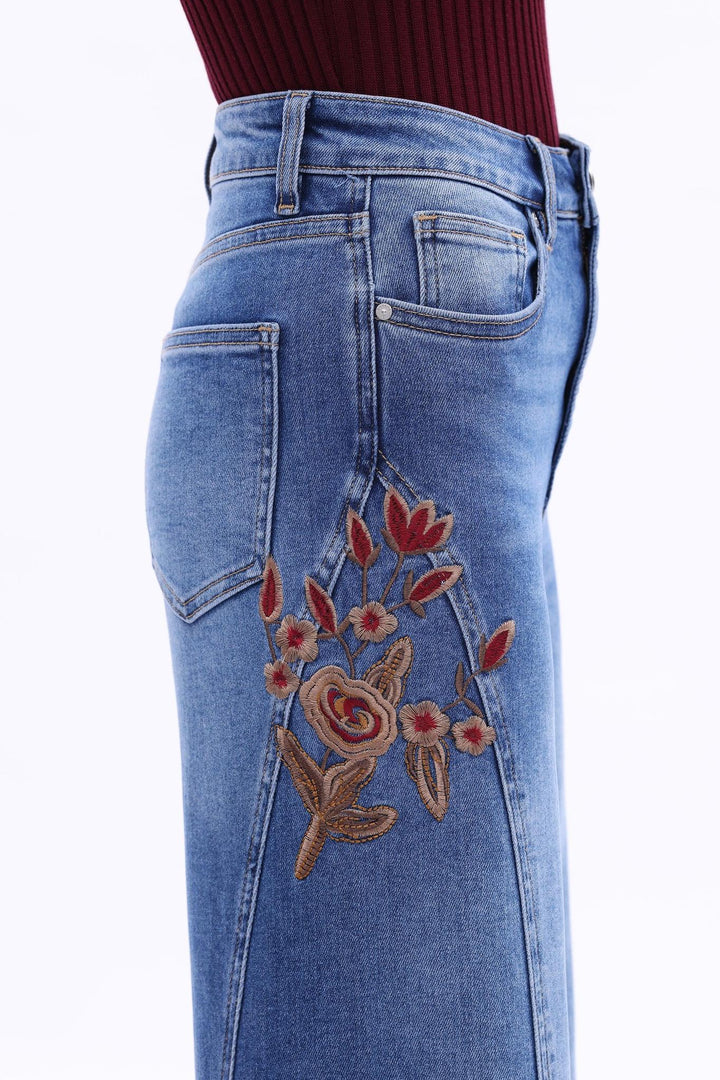 New York 30" Floral High Rise Wide Leg, Medium Blue