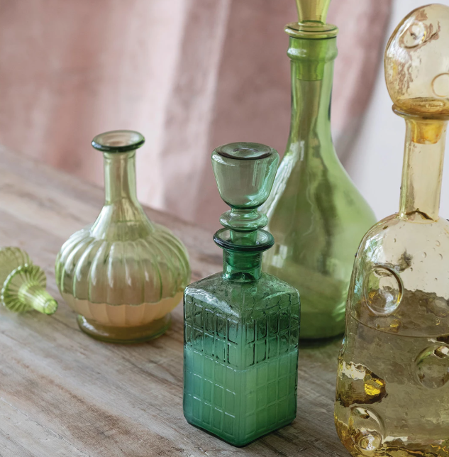 28 oz. Embossed Glass Grid Pattern Decanter, Dark Green - 13 Hub Lane   |  Decanters