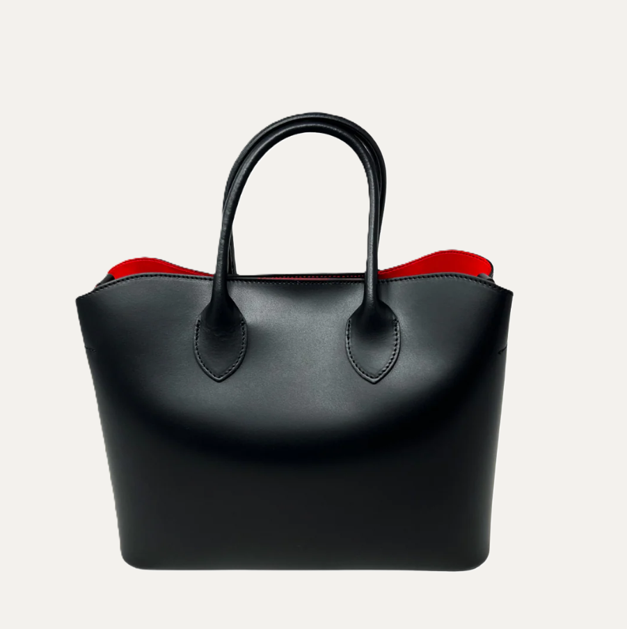 Italian Leather Red Interior Bag, Black