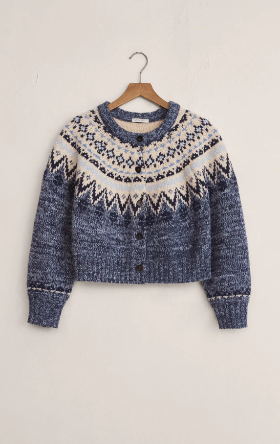 North Sea Fairisle Cardigan, Blue Velvet Heather - 13 Hub Lane   |  Cardigans
