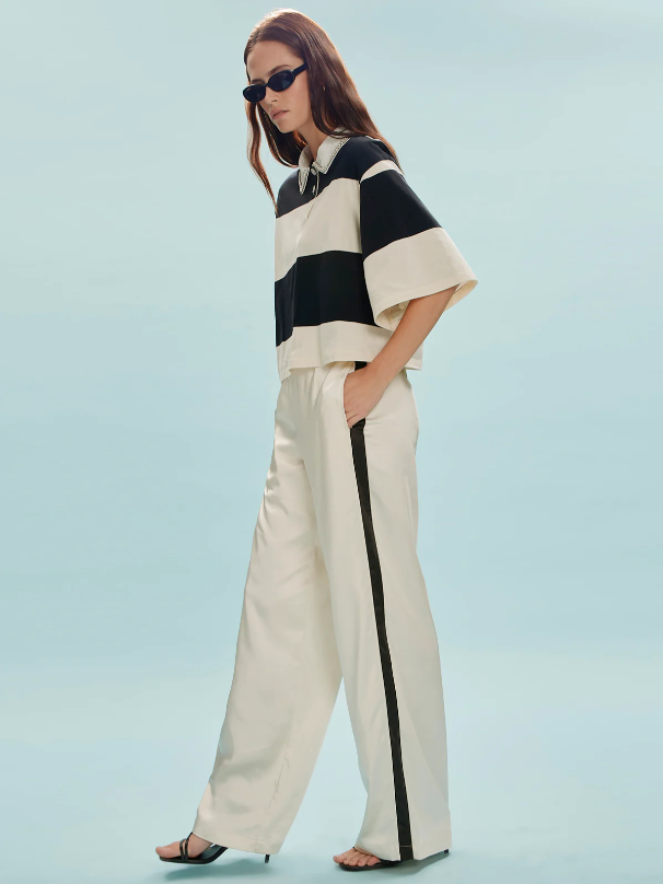 Embellished Striped Polo Tee, Collagen & Black - 13 Hub Lane   |  