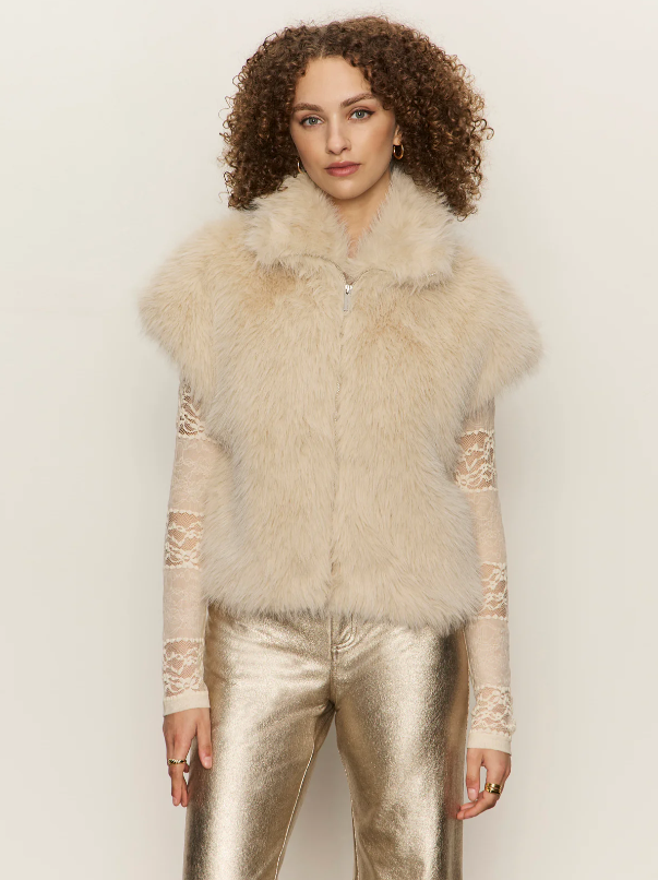 Silk Fur Vest, Almond Cream