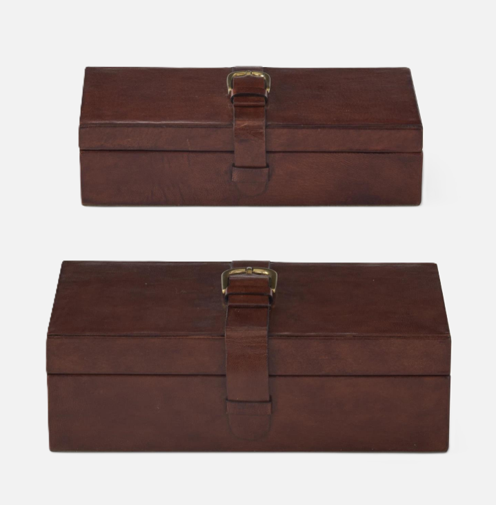 Brown Leather & Brass Buckle Box